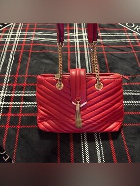 Red Quilted Chain-Handle Shoulder Bag
